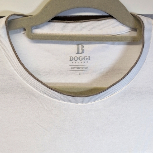 Boggi Milan Mens White T-shirt With Accented Collar Size L EUC - Picture 2 of 8